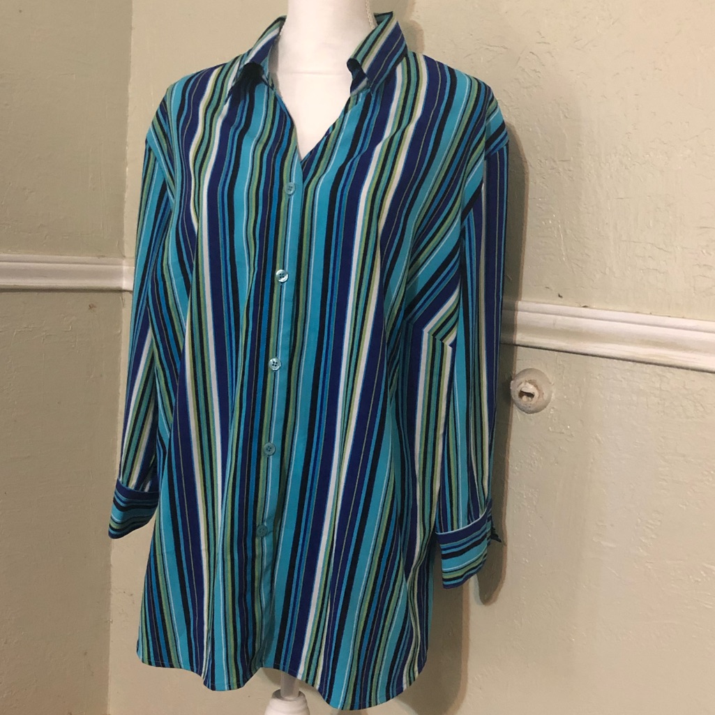 Notations Striped Button Down Blouse